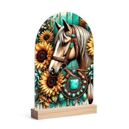 Horses - Lightweight Arch Acrylic Table Sign with Wood Stand