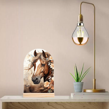 Horses - Lightweight Arch Acrylic Table Sign with Wood Stand