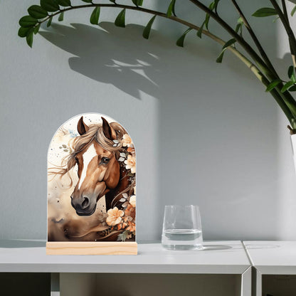 Horses - Lightweight Arch Acrylic Table Sign with Wood Stand