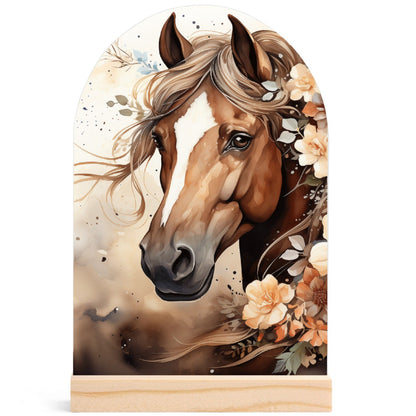 Horses - Lightweight Arch Acrylic Table Sign with Wood Stand