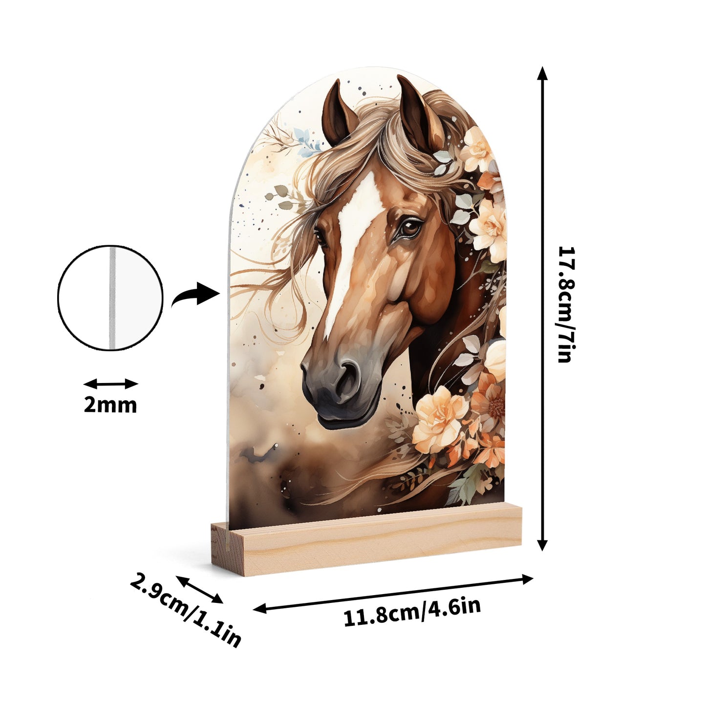 Horses - Lightweight Arch Acrylic Table Sign with Wood Stand