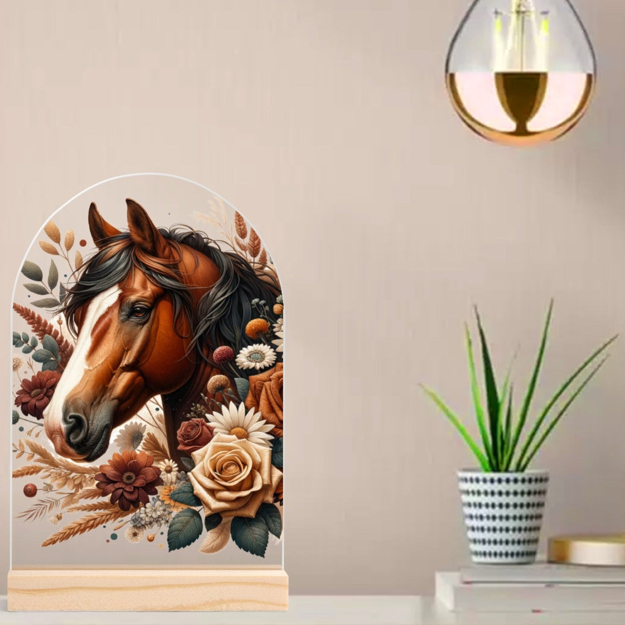 Horses - Lightweight Arch Acrylic Table Sign with Wood Stand