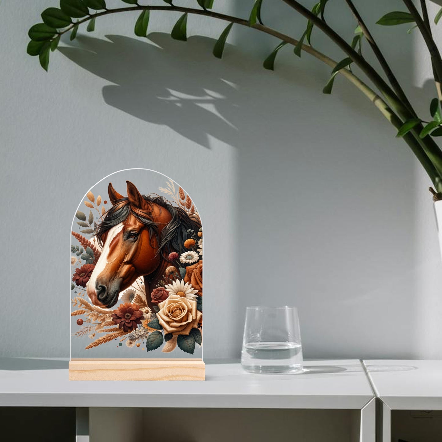 Horses - Lightweight Arch Acrylic Table Sign with Wood Stand