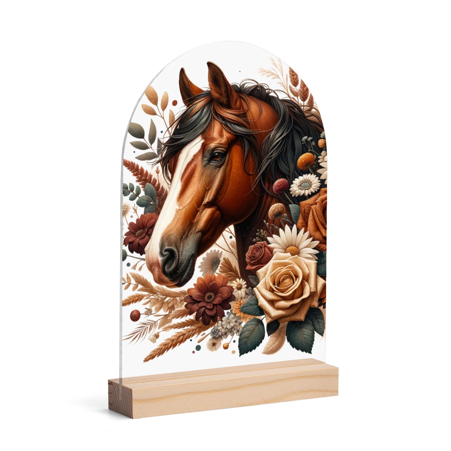 Horses - Lightweight Arch Acrylic Table Sign with Wood Stand