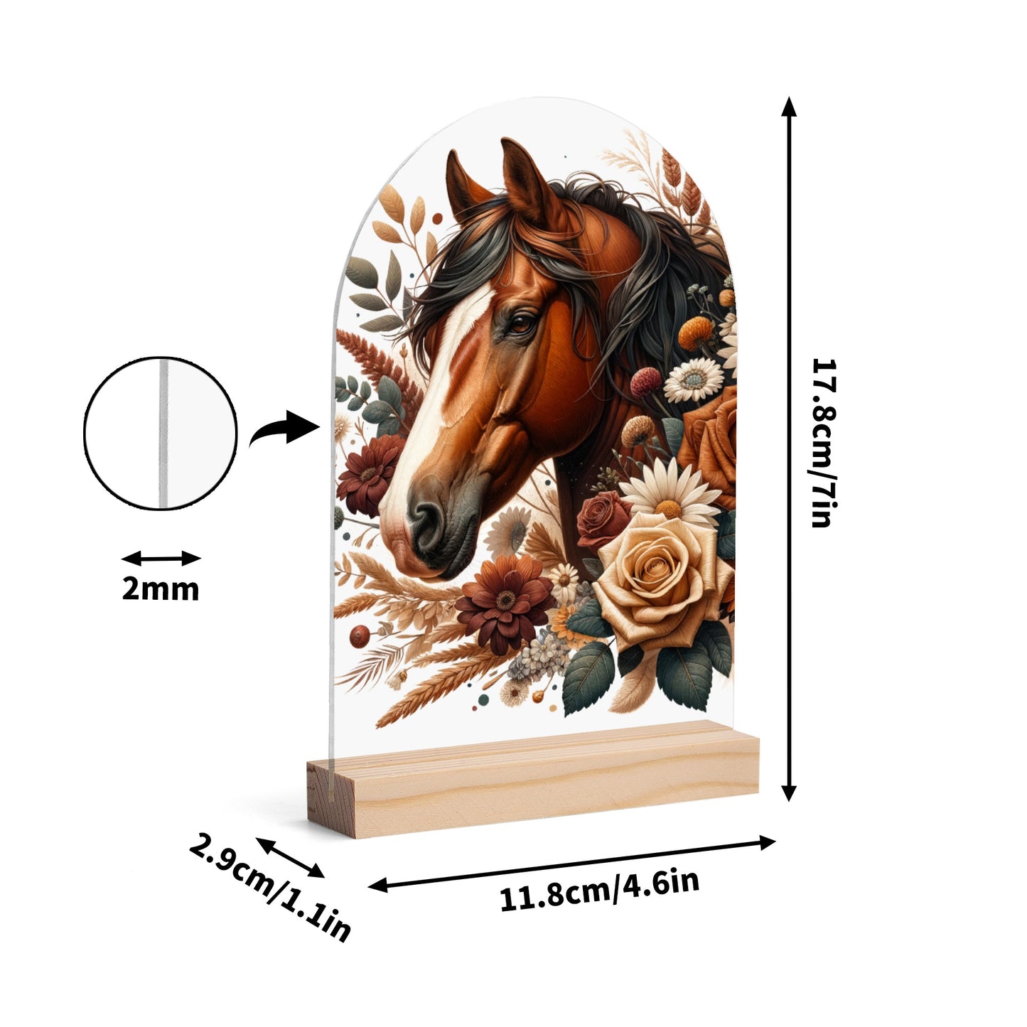 Horses - Lightweight Arch Acrylic Table Sign with Wood Stand