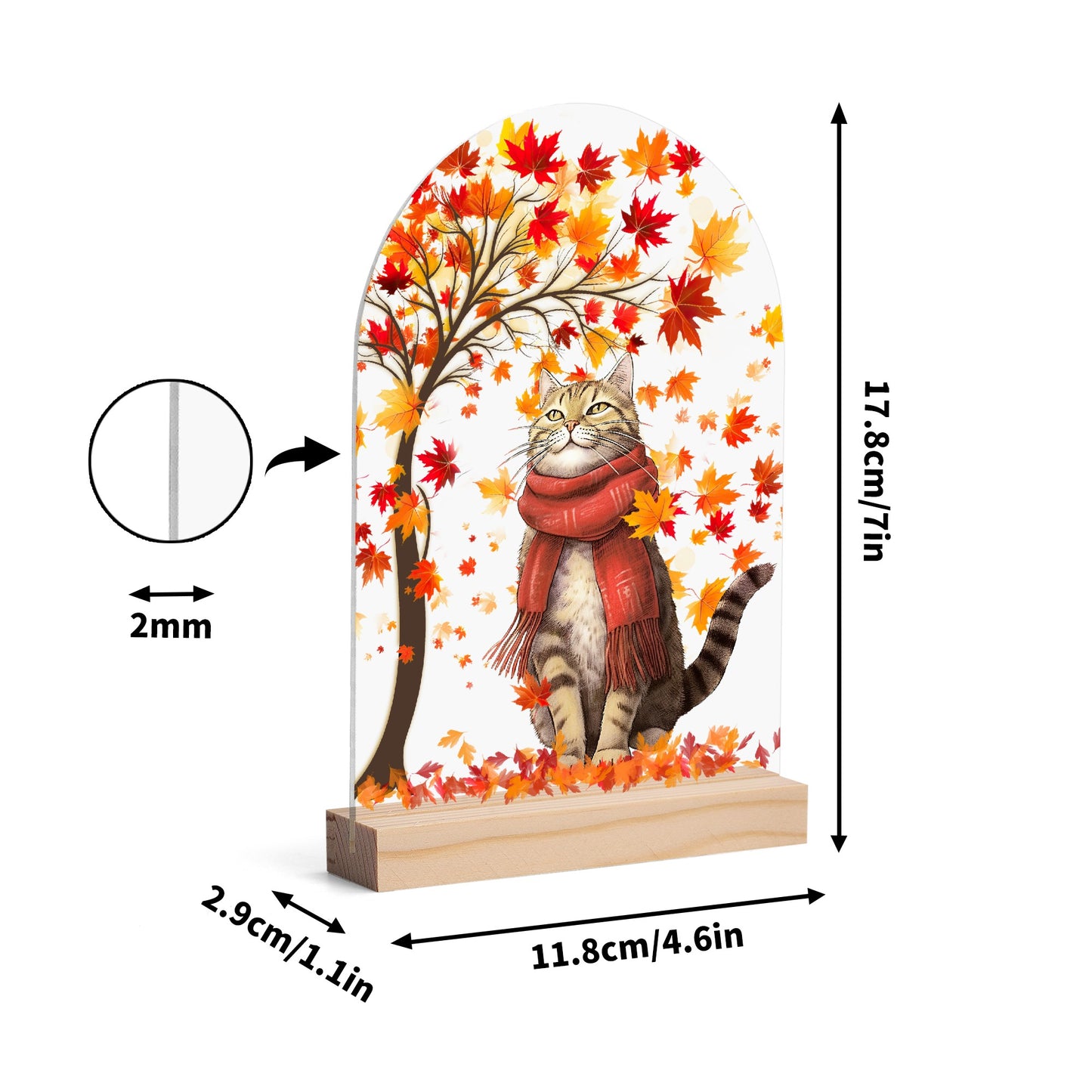 Autumn Cat - Lightweight Arch Acrylic Table Sign with Wood Stand