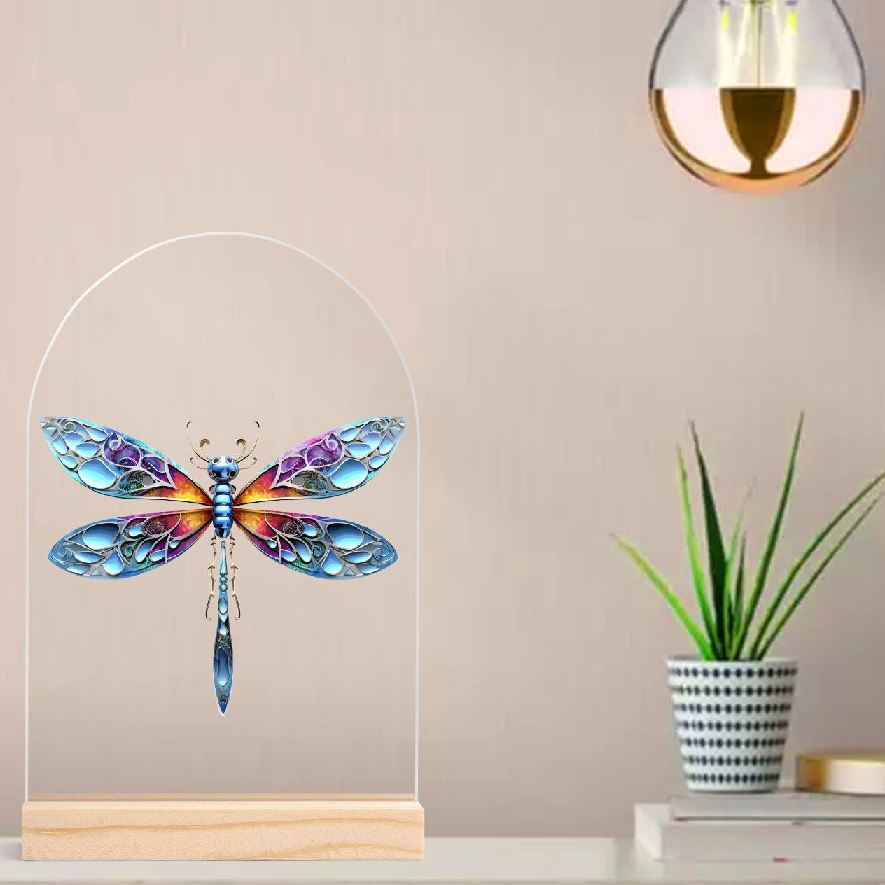 Dragonfly - Lightweight Arch Acrylic Table Sign with Wood Stand