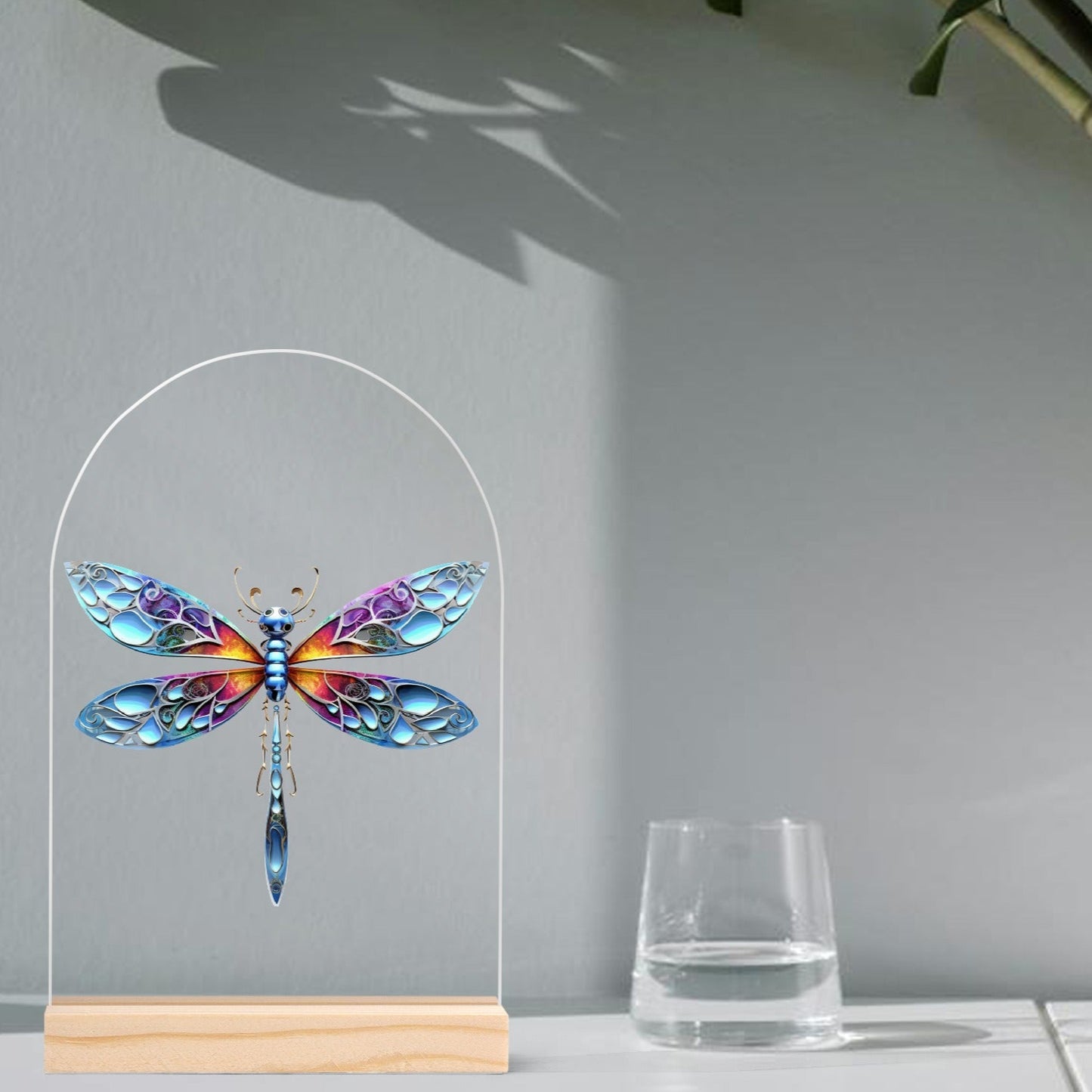 Dragonfly - Lightweight Arch Acrylic Table Sign with Wood Stand