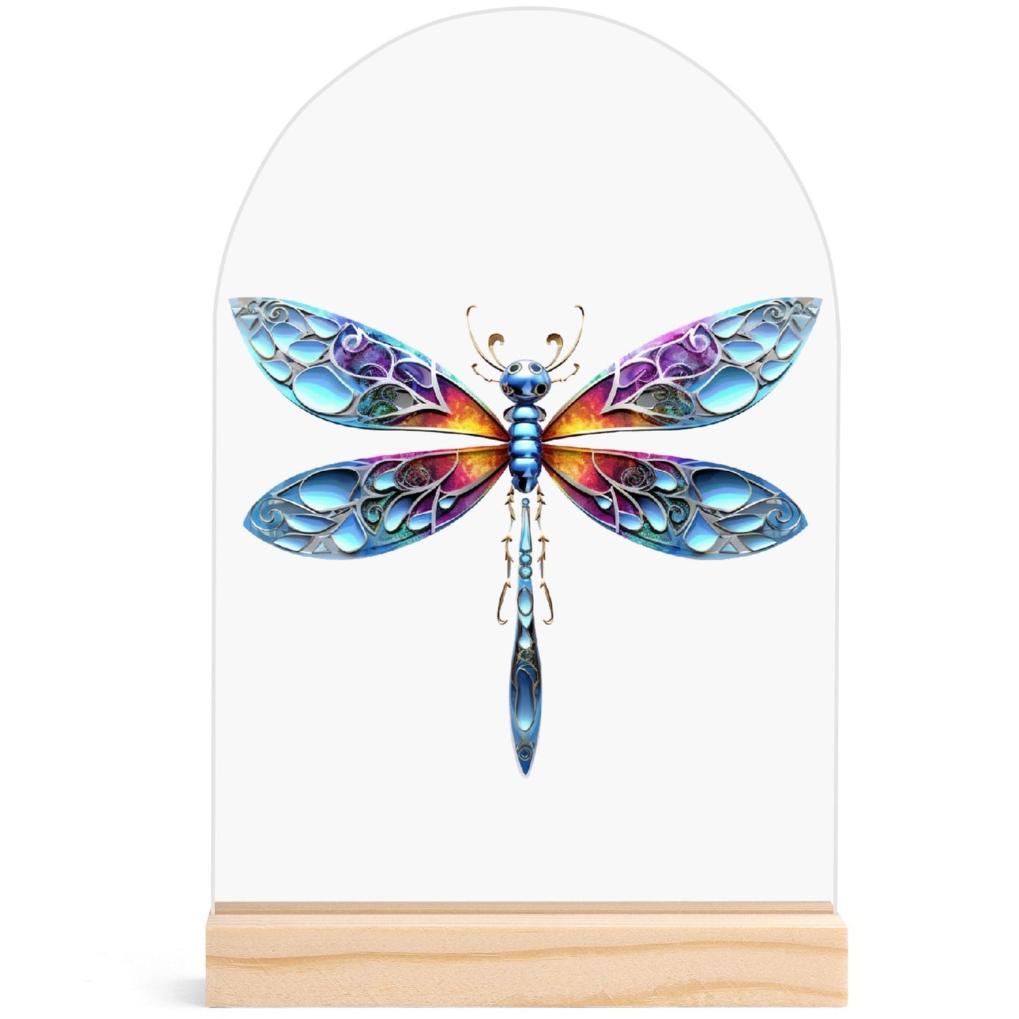 Dragonfly - Lightweight Arch Acrylic Table Sign with Wood Stand