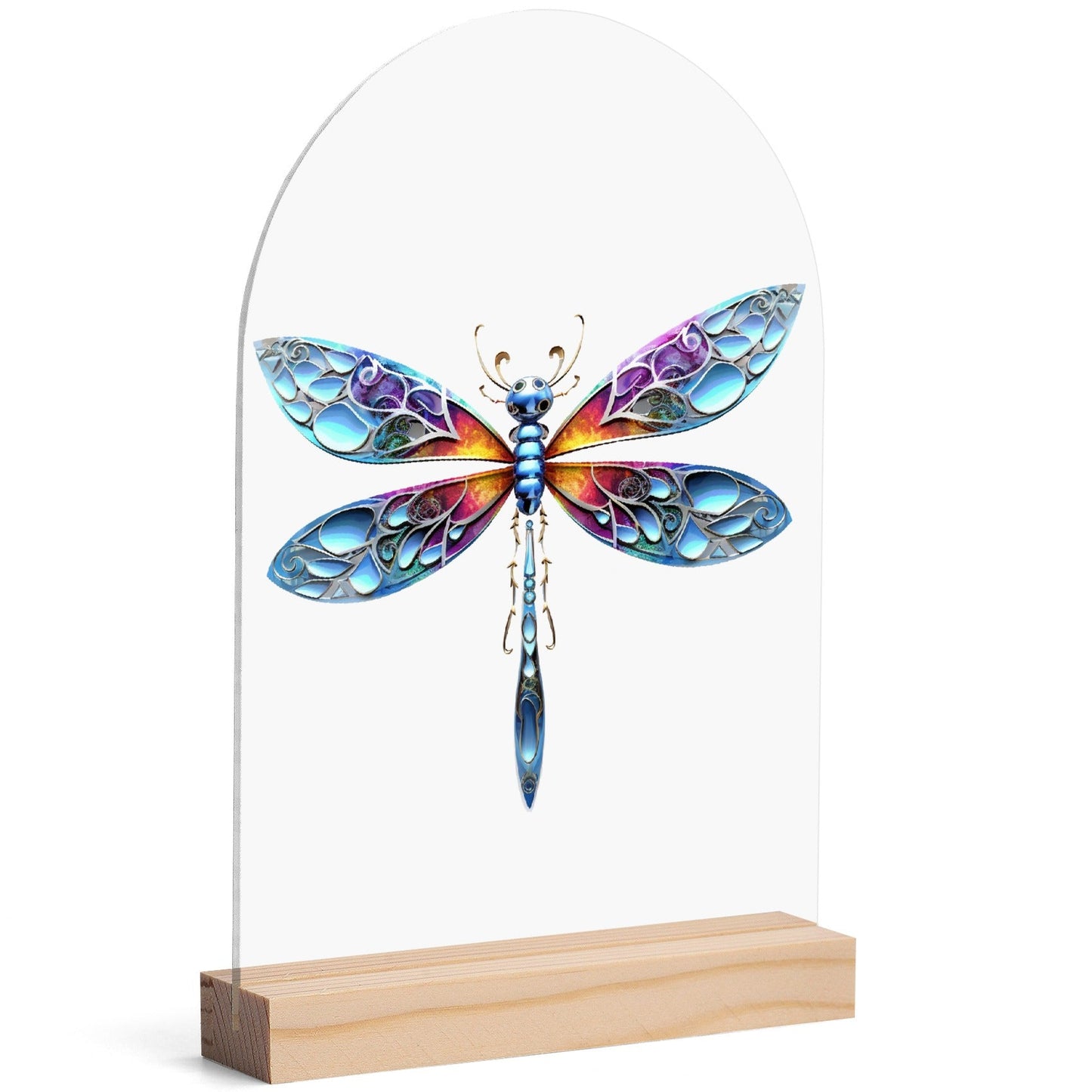 Dragonfly - Lightweight Arch Acrylic Table Sign with Wood Stand