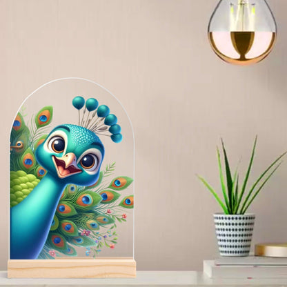 Peeking Peacock - Lightweight Arch Acrylic Table Sign with Wood Stand