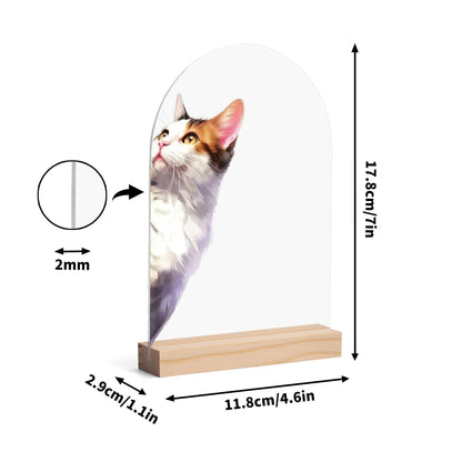 Peeking Cat - Lightweight Arch Acrylic Table Sign with Wood Stand