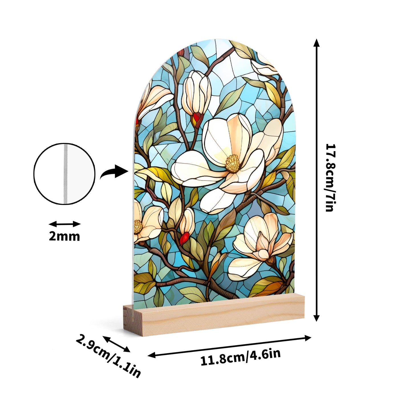 Stained Glass Florals - Lightweight Arch Acrylic Table Sign with Wood Stand