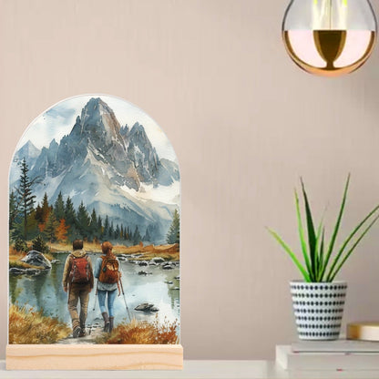 Hiking - Lightweight Arch Acrylic Table Sign with Wood Stand