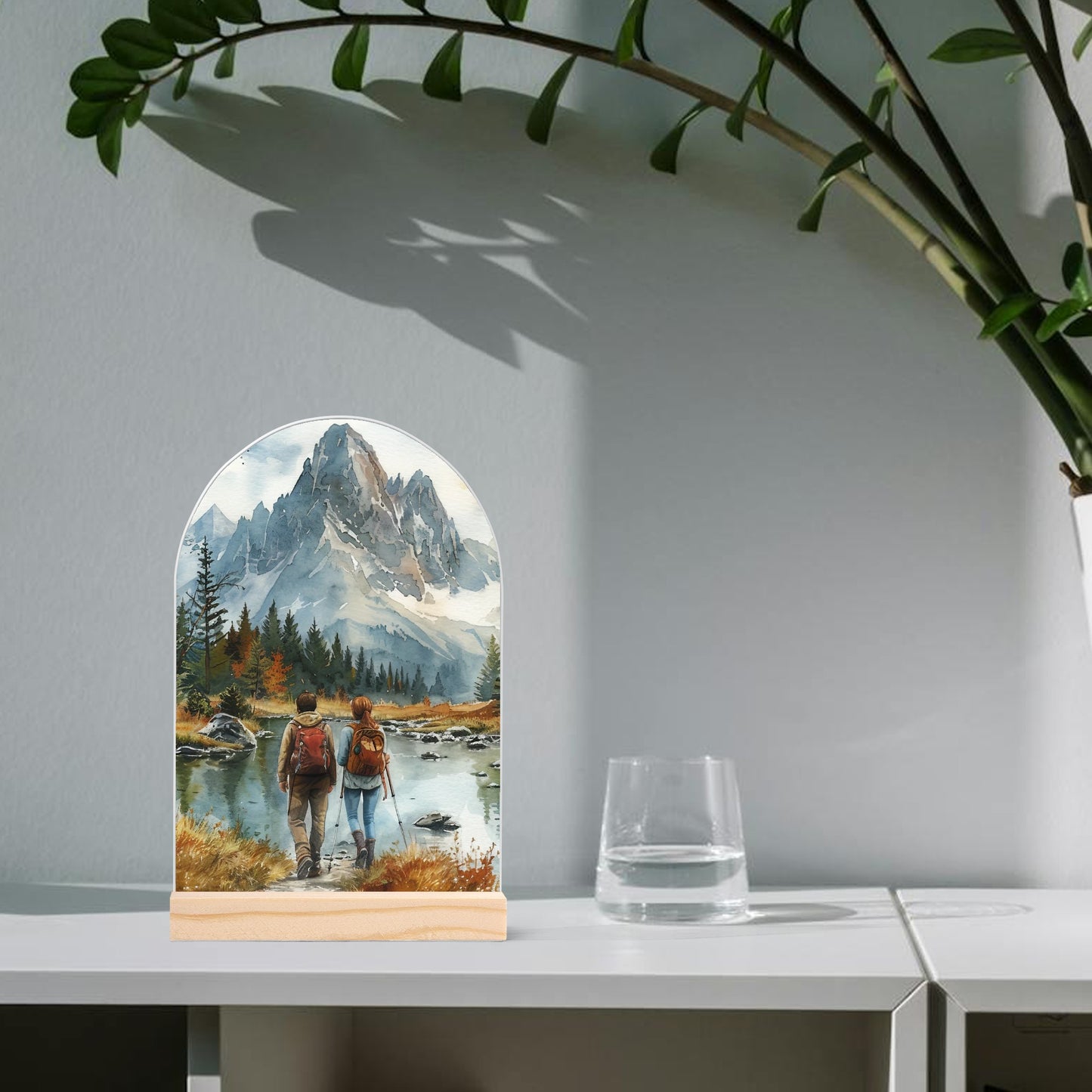 Hiking - Lightweight Arch Acrylic Table Sign with Wood Stand