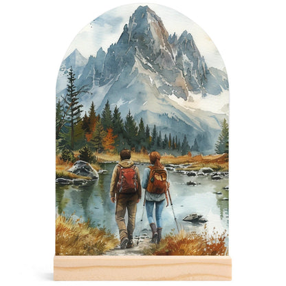 Hiking - Lightweight Arch Acrylic Table Sign with Wood Stand