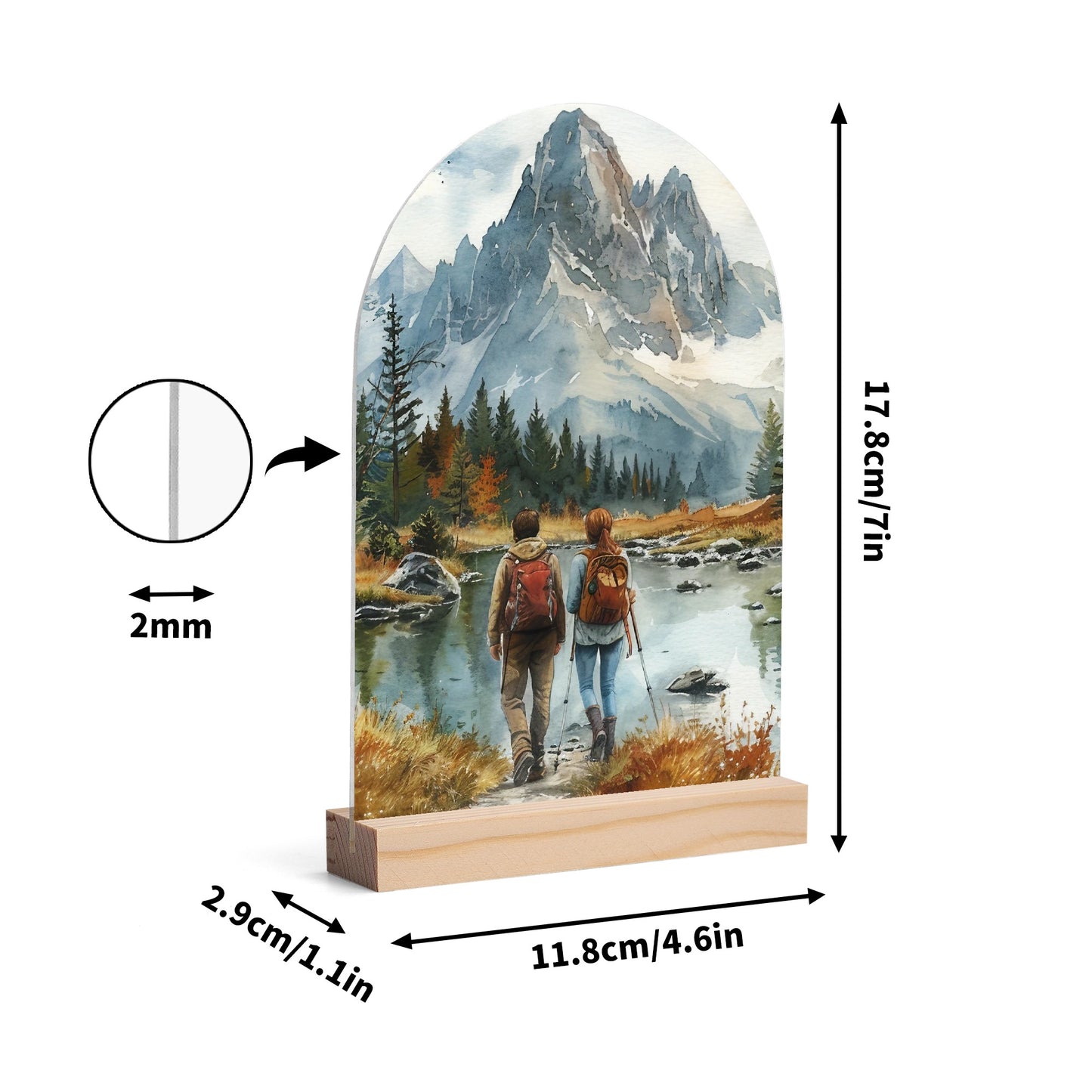 Hiking - Lightweight Arch Acrylic Table Sign with Wood Stand