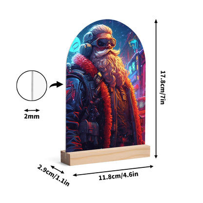 Steam Punk Santas - Lightweight Arch Acrylic Table Sign with Wood Stand