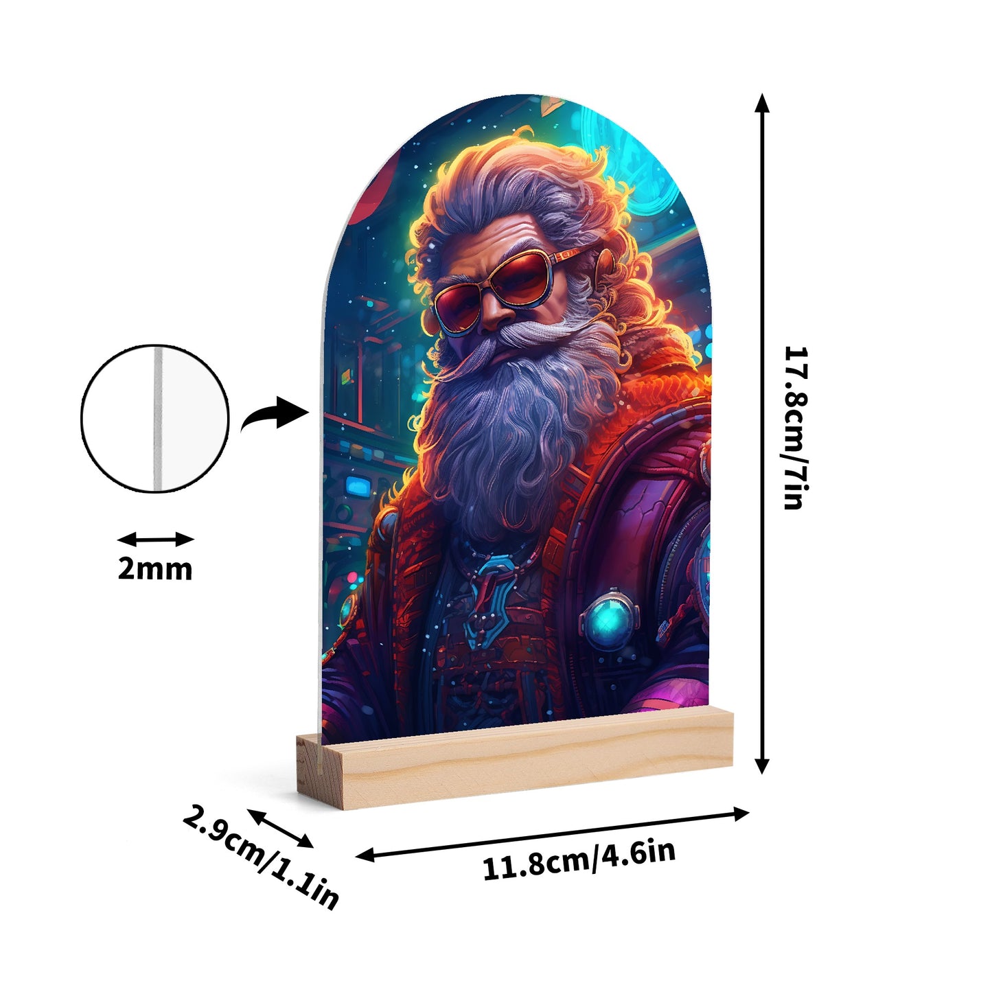 Steam Punk Santas - Lightweight Arch Acrylic Table Sign with Wood Stand