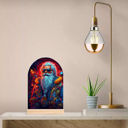 Steam Punk Santas - Lightweight Arch Acrylic Table Sign with Wood Stand