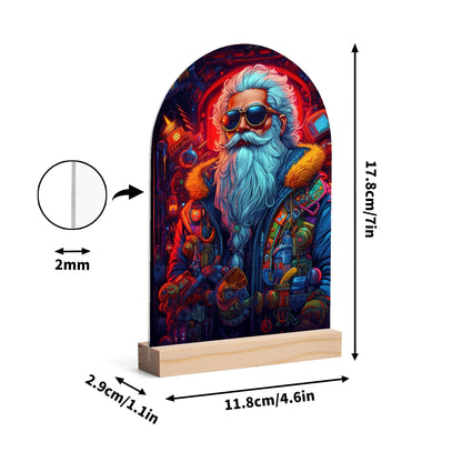 Steam Punk Santas - Lightweight Arch Acrylic Table Sign with Wood Stand