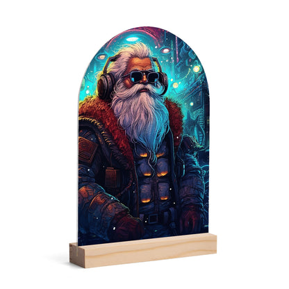 Steam Punk Santas - Lightweight Arch Acrylic Table Sign with Wood Stand