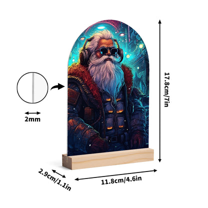 Steam Punk Santas - Lightweight Arch Acrylic Table Sign with Wood Stand