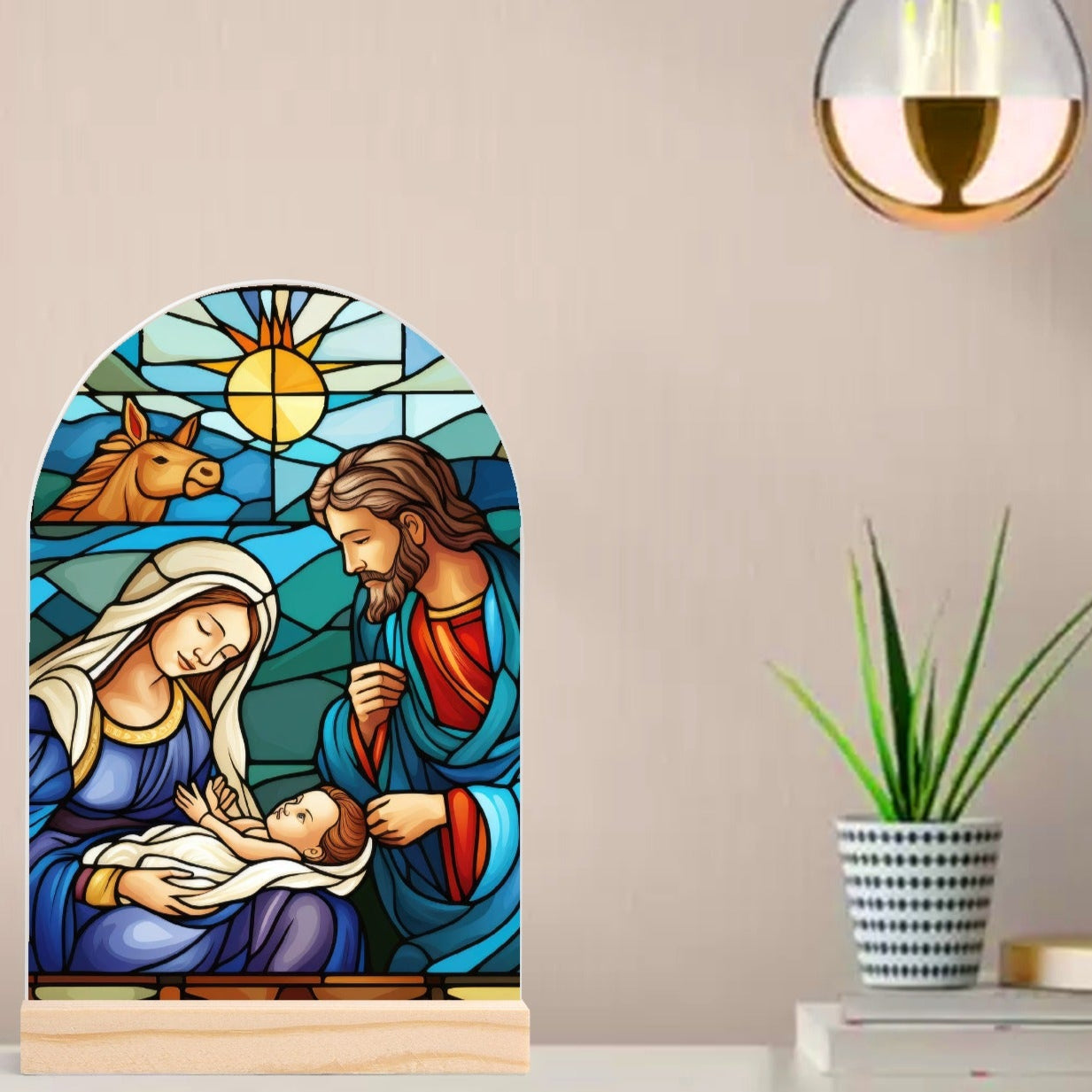 Nativity - Lightweight Arch Acrylic Table Sign with Wood Stand