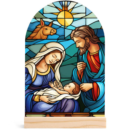 Nativity - Lightweight Arch Acrylic Table Sign with Wood Stand