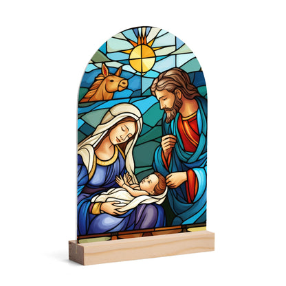 Nativity - Lightweight Arch Acrylic Table Sign with Wood Stand