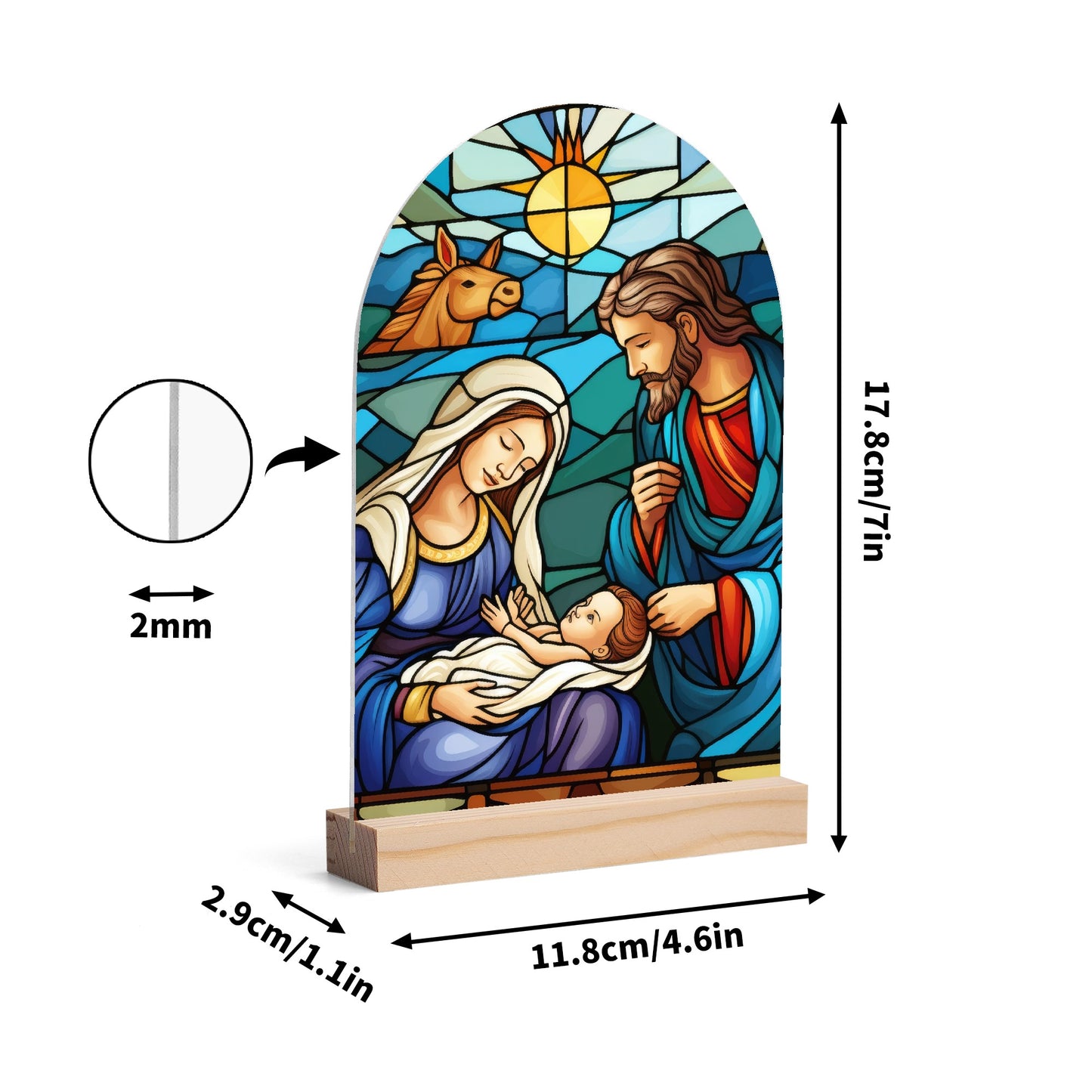 Nativity - Lightweight Arch Acrylic Table Sign with Wood Stand