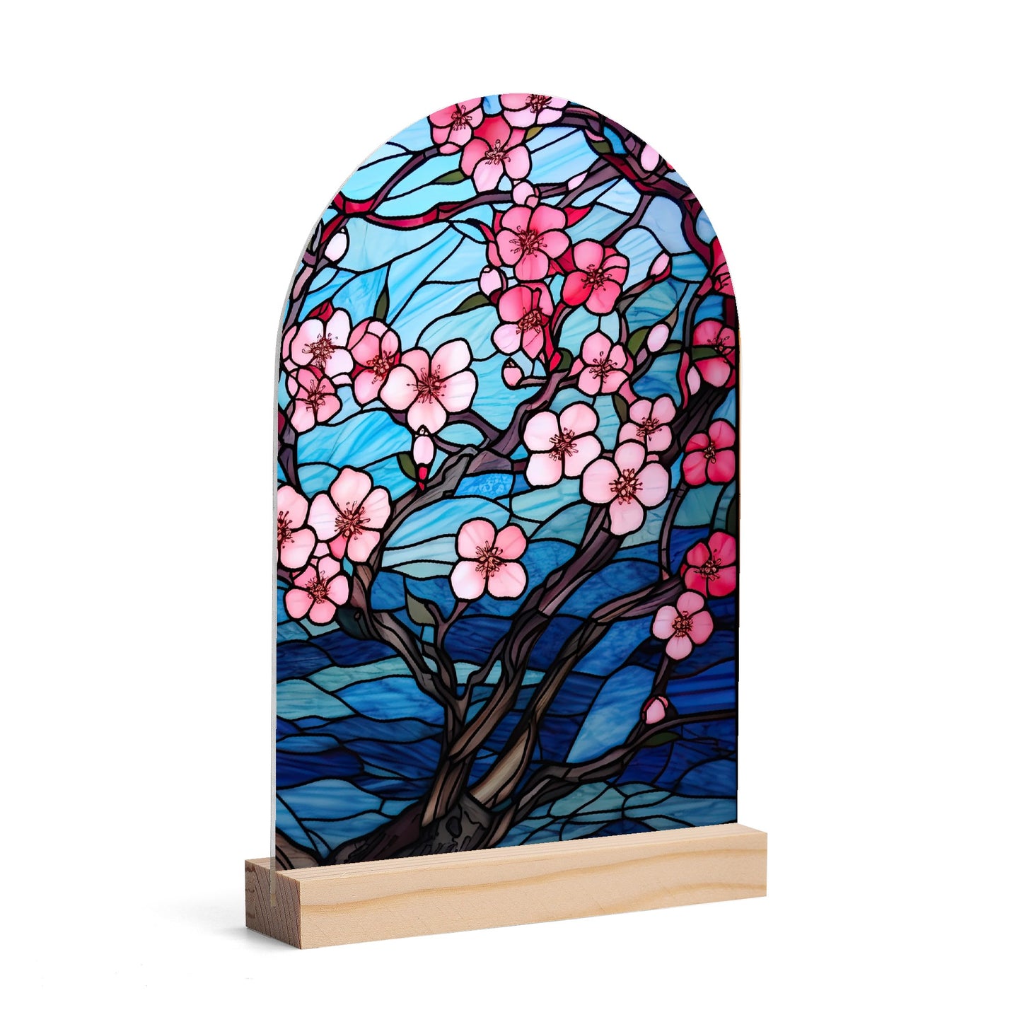 Stained Glass Florals - Lightweight Arch Acrylic Table Sign with Wood Stand