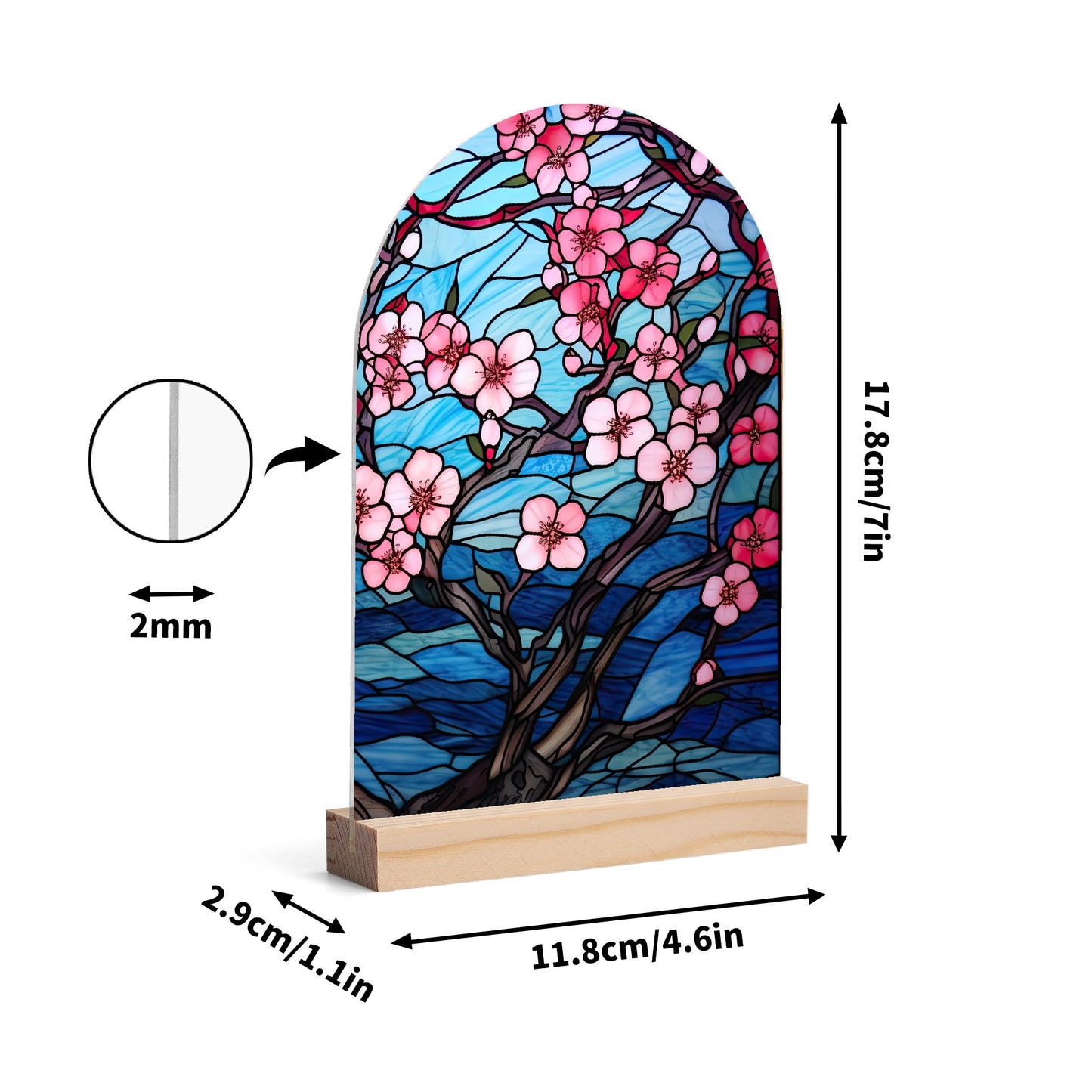 Stained Glass Florals - Lightweight Arch Acrylic Table Sign with Wood Stand