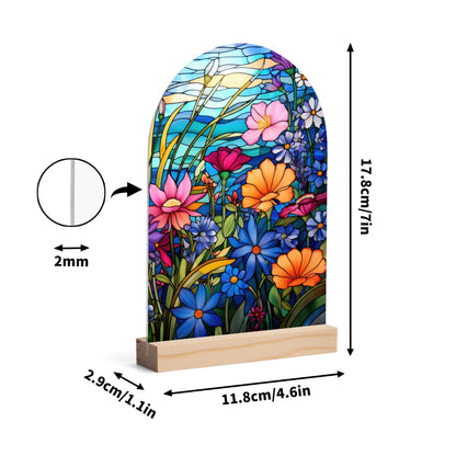 Stained Glass Florals - Lightweight Arch Acrylic Table Sign with Wood Stand