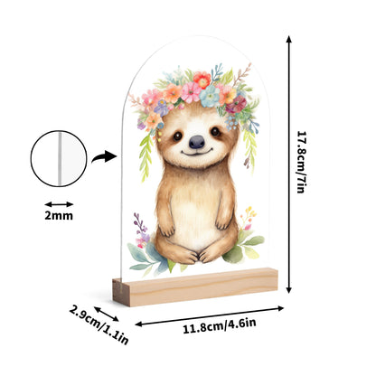 Sloth - Lightweight Arch Acrylic Table Sign with Wood Stand