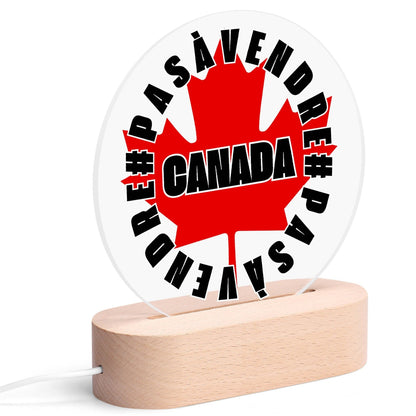 Canada n'est #PASÀVENDRE - Lampe de Nuit LED Ronde en Acrylique avec Base en Bois