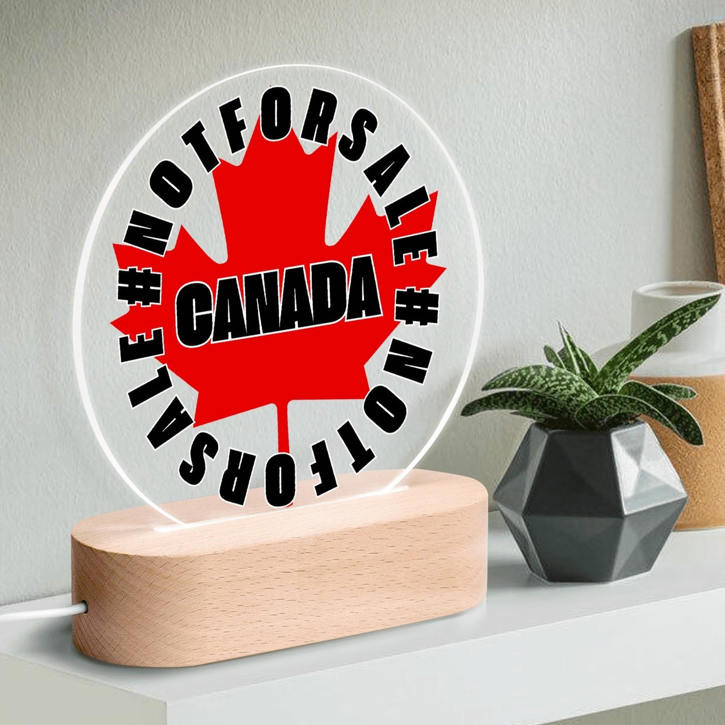 Canada is #NOTFORSALE - Round LED Acrylic Night Light with Wooden Base