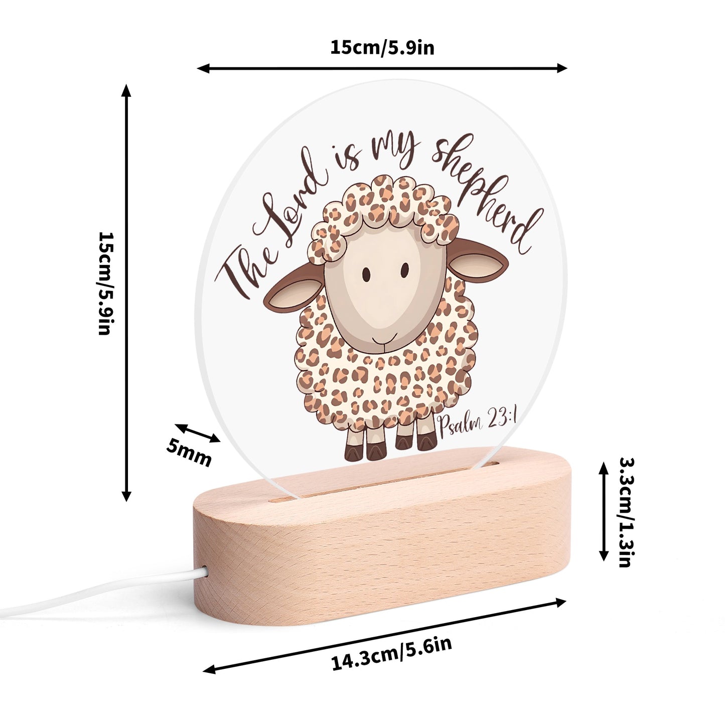 The Lord Is My Shepherd - Christian Acrylic Round Lamp Night Light Home Decor