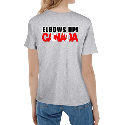 Elbows Up! | Canada Strong - Womens (Double-Sided) 100% Soft Cotton T-Shirt