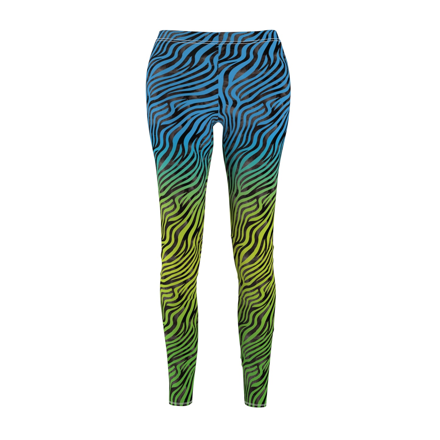 Blue Yellow Green Ombre Zebra Print Neon Leggings