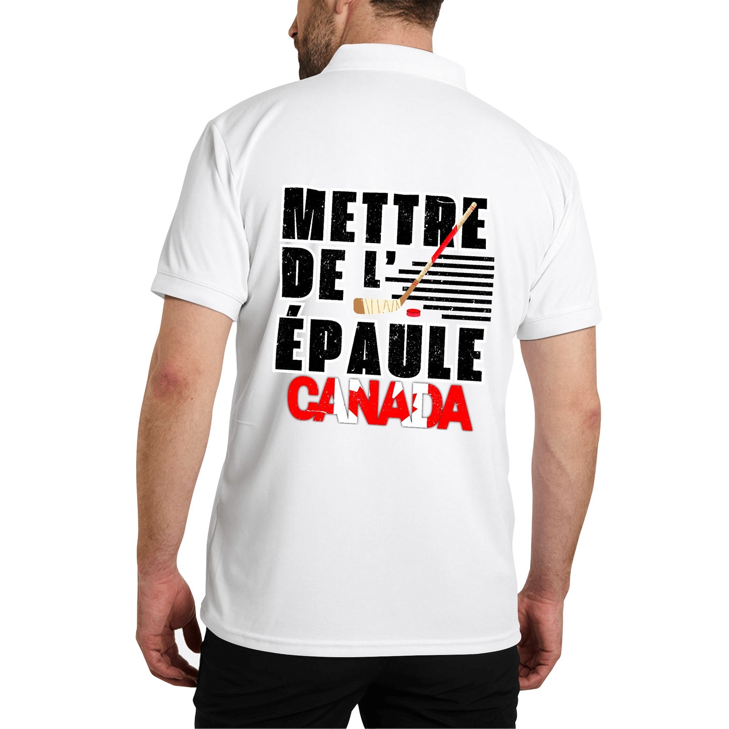 Mettre de l’épaule - Canada forte - Unisex Adult (Front & Back Print) 100% Cotton Polo Shirt