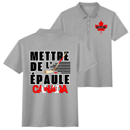 Mettre de l’épaule - Canada forte - Unisex Adult (Front & Back Print) 100% Cotton Polo Shirt