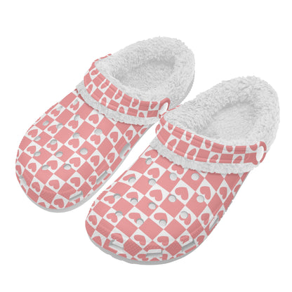 Retro Love & Hearts | Fleece-Lined Clog Slippers - Cozy, Versatile & Made for Everyday Comfort