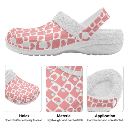 Retro Love & Hearts | Fleece-Lined Clog Slippers - Cozy, Versatile & Made for Everyday Comfort