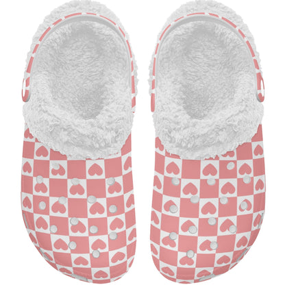 Retro Love & Hearts | Fleece-Lined Clog Slippers - Cozy, Versatile & Made for Everyday Comfort