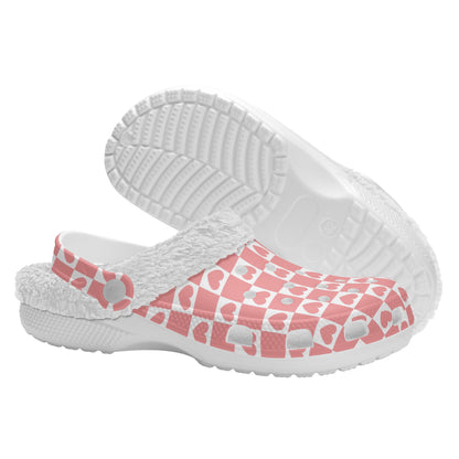 Retro Love & Hearts | Fleece-Lined Clog Slippers - Cozy, Versatile & Made for Everyday Comfort