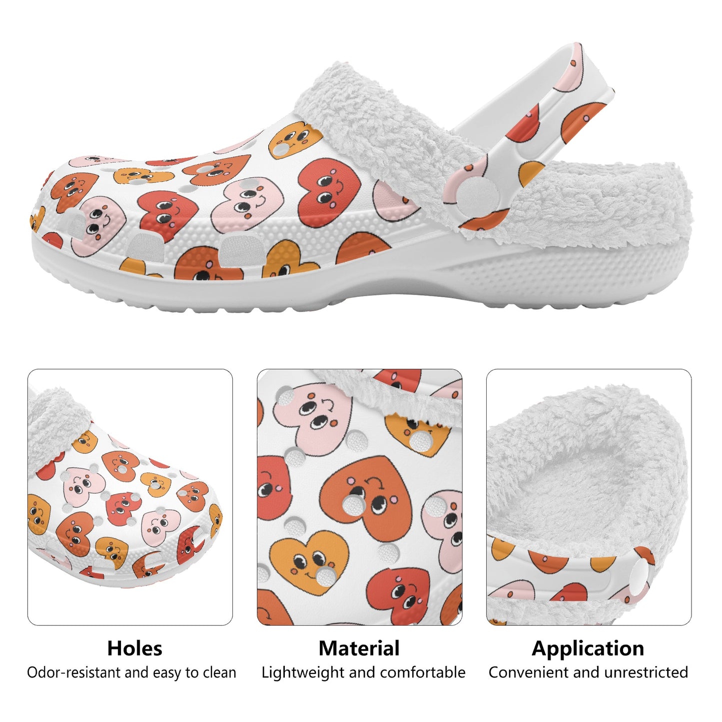 Retro Love & Hearts | Fleece-Lined Clog Slippers - Cozy, Versatile & Made for Everyday Comfort