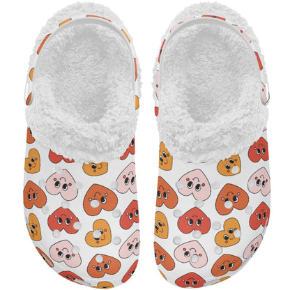 Retro Love & Hearts | Fleece-Lined Clog Slippers - Cozy, Versatile & Made for Everyday Comfort