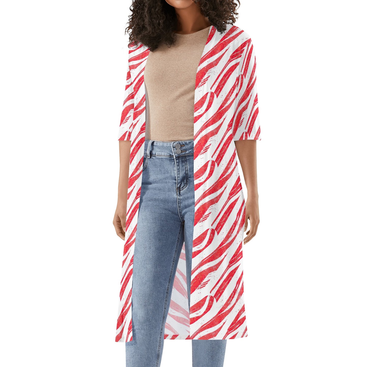 Winter Reds | Womens Half Sleeve Kimono Robe – Lightweight Layers, Effortless Style