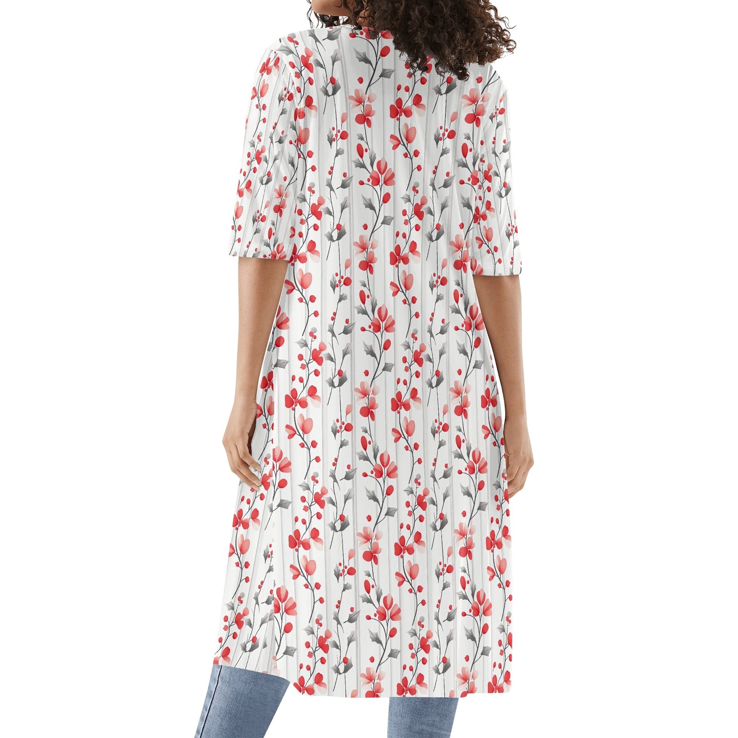 Winter Reds | Womens Half Sleeve Kimono Robe – Lightweight Layers, Effortless Style